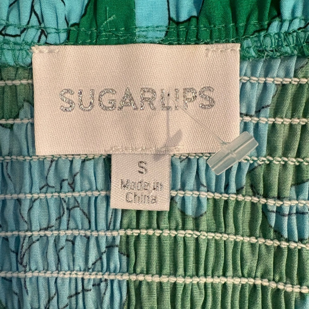 Sugarlips Green and Blue Smocked Top NWOT - Picture 3 of 5